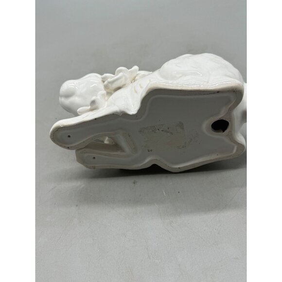 White Ceramic Bunny Figurine Floral Details Decorative Animal Ornament 7.5 READ - Picture 7 of 7